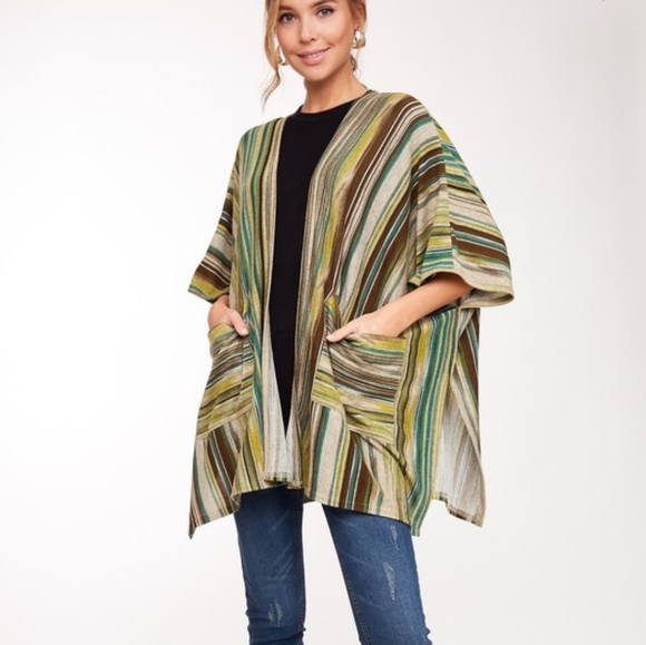 Striped color block knit cardigan with pockets - Picture 2 of 6